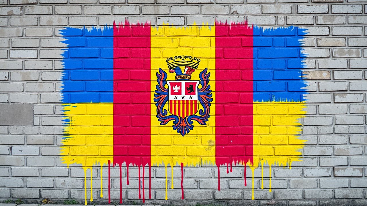 Flag of Andorra 🇦🇩 in street art / graffiti style