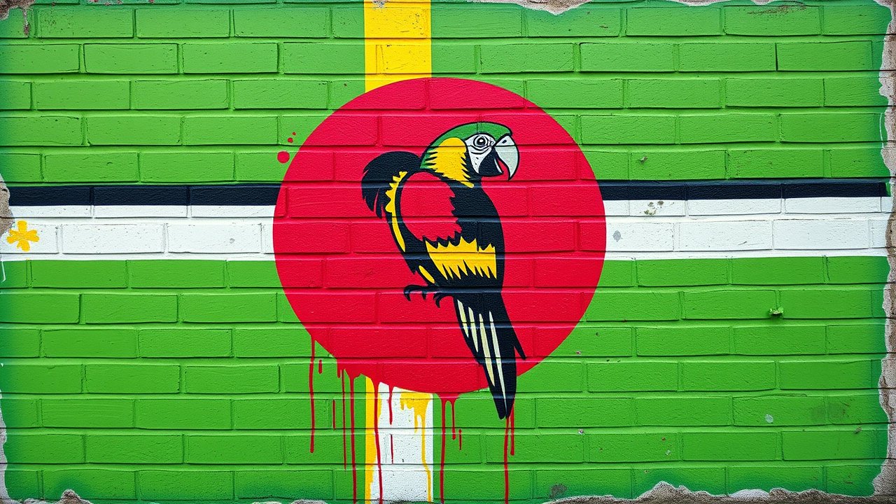 Flag of Dominica 🇩🇲 in street art / graffiti style