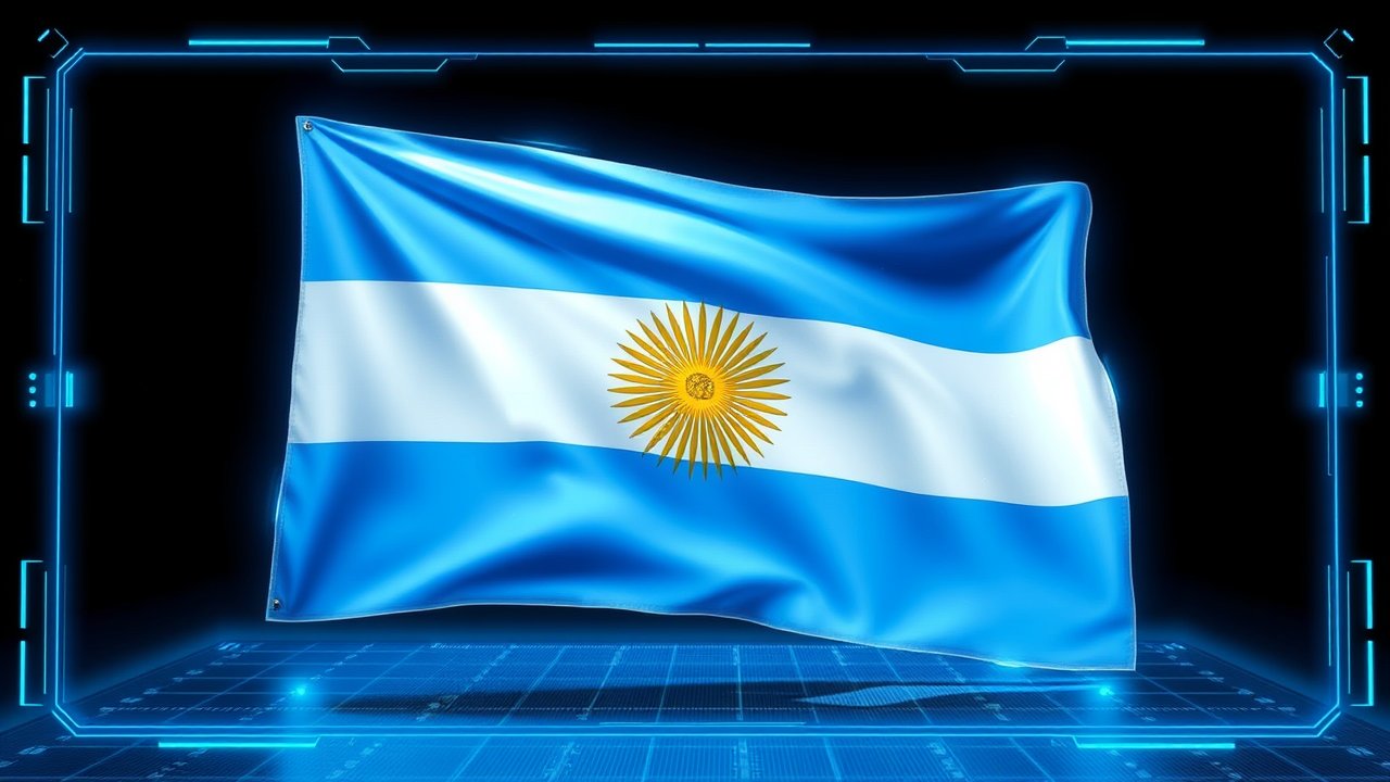 Flag of Argentina 🇦🇷 in sci-fi hologram style