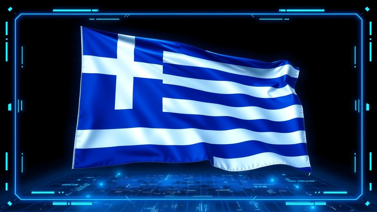 Flag of Greece 🇬🇷 in sci-fi hologram style