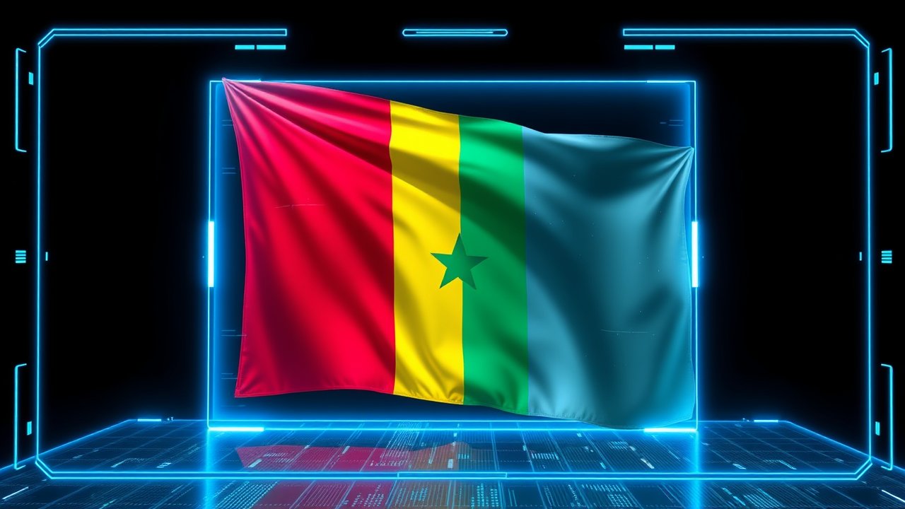 Flag of Guinea 🇬🇳 in sci-fi hologram style