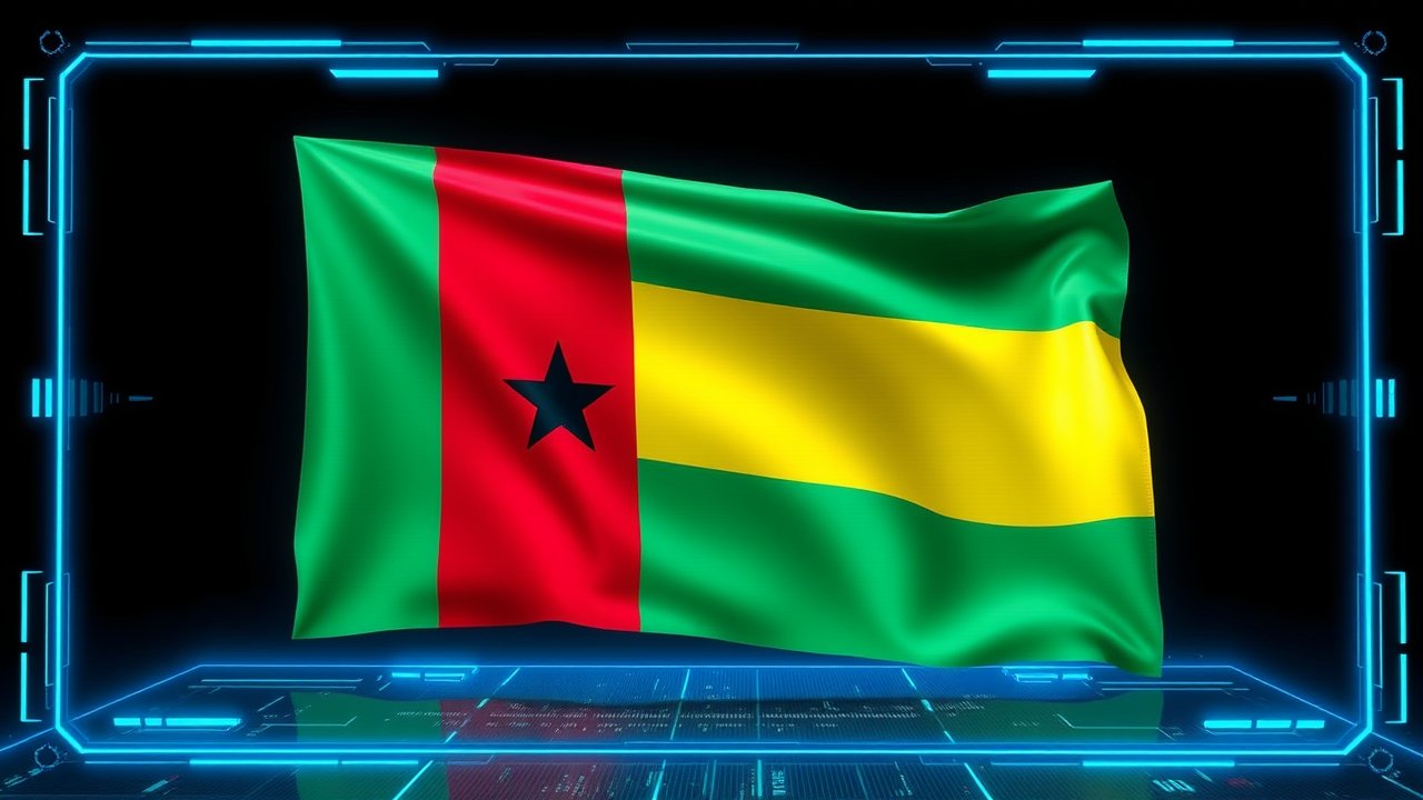 Flag of Guinea-Bissau 🇬🇼 in sci-fi hologram style