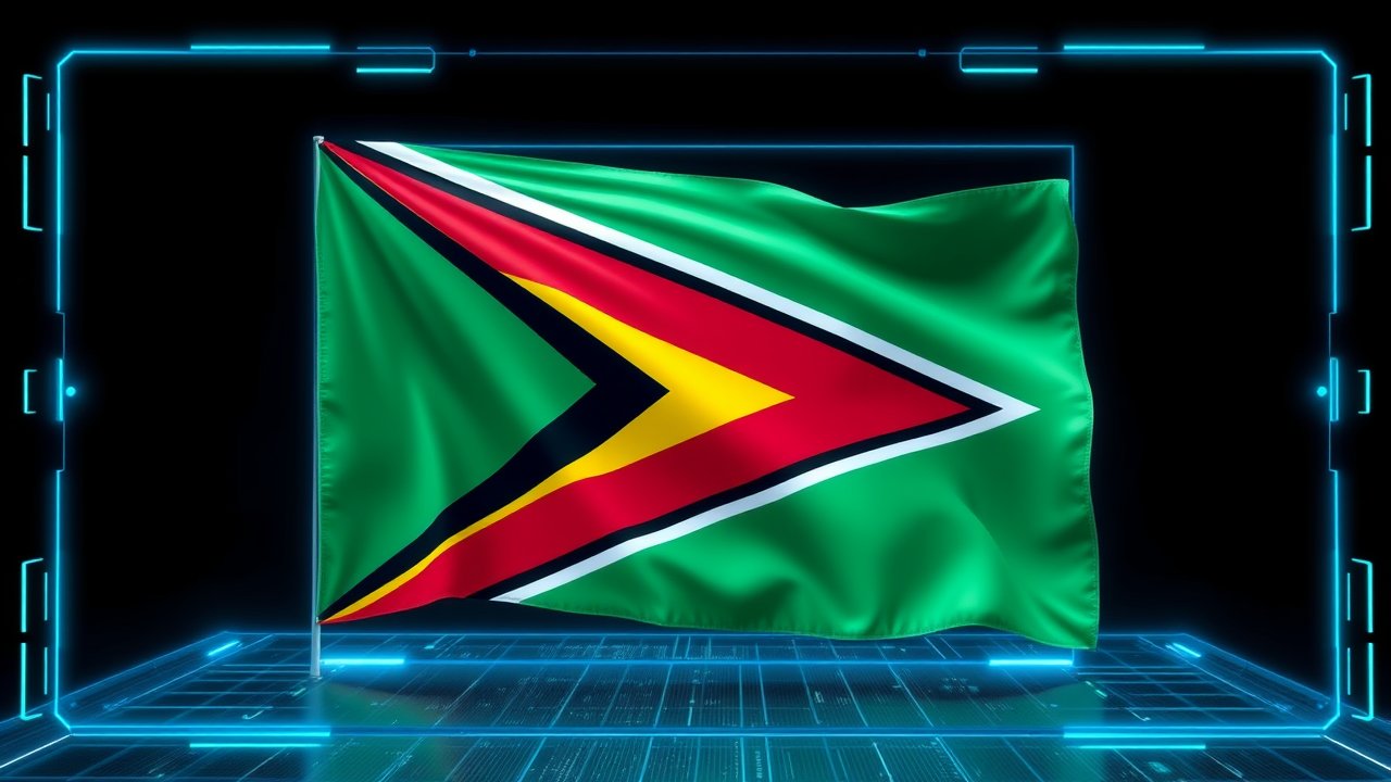 Flag of Guyana 🇬🇾 in sci-fi hologram style