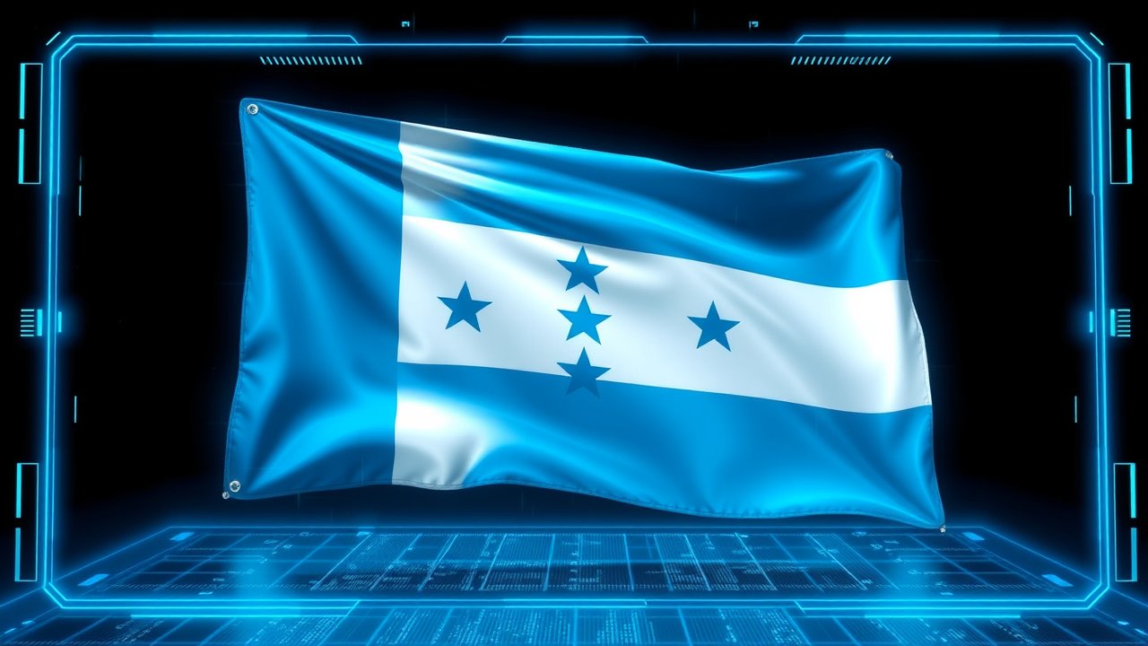 Flag of Honduras ðŸ‡ðŸ‡³ in sci-fi hologram style
