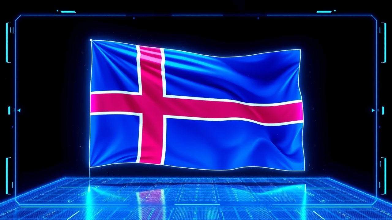 Flag of Iceland 🇮🇸 in sci-fi hologram style