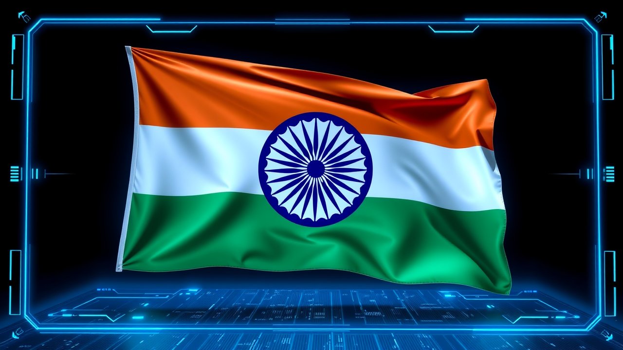 Flag of India 🇮🇳 in sci-fi hologram style