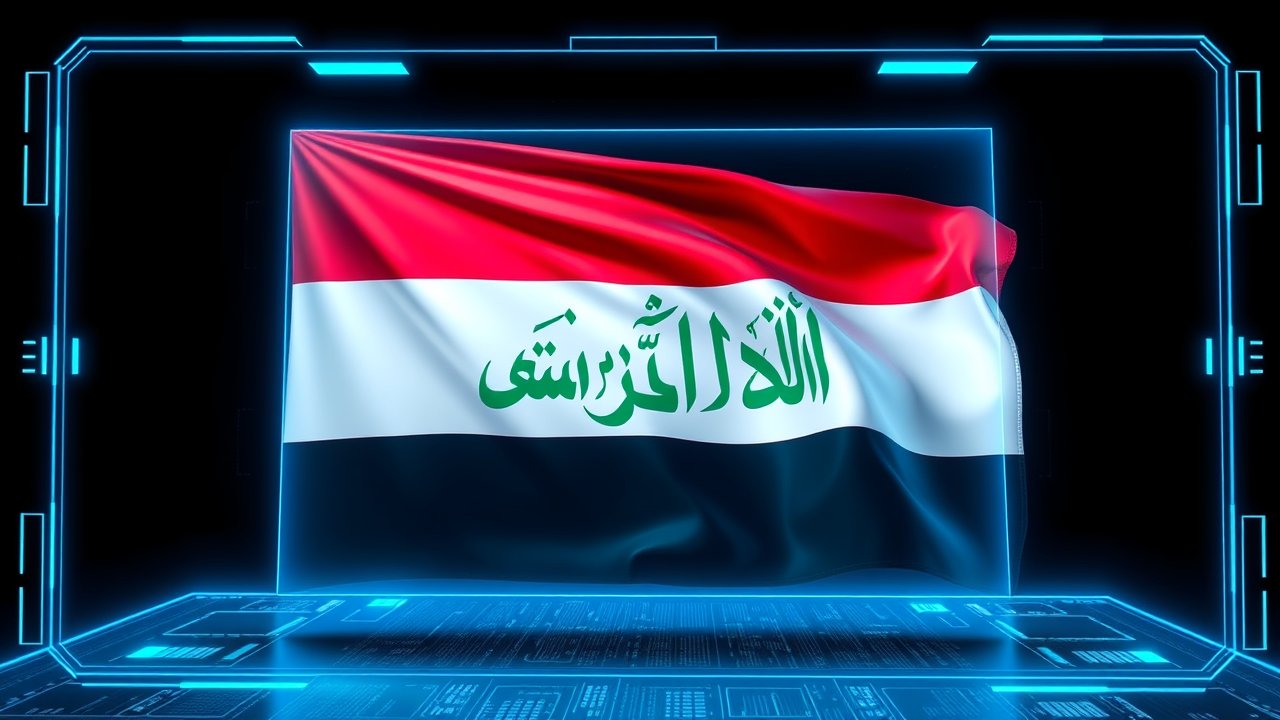 Flag of Iraq 🇮🇶 in sci-fi hologram style