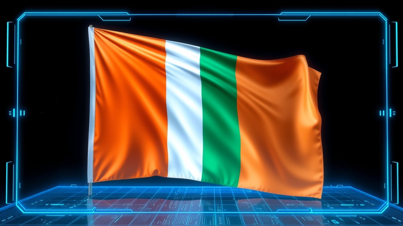 Flag of Côte d’Ivoire 🇨🇮 in sci-fi hologram style