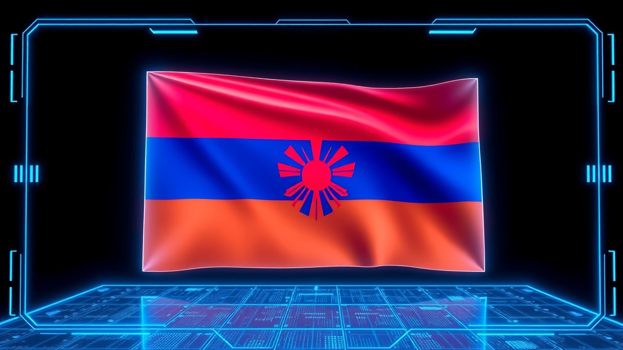 Flag of Armenia 🇦🇲 in sci-fi hologram style
