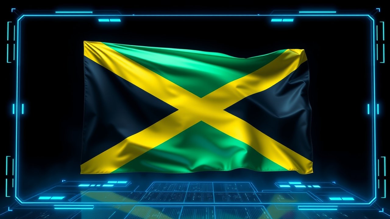 Flag of Jamaica 🇯🇲 in sci-fi hologram style