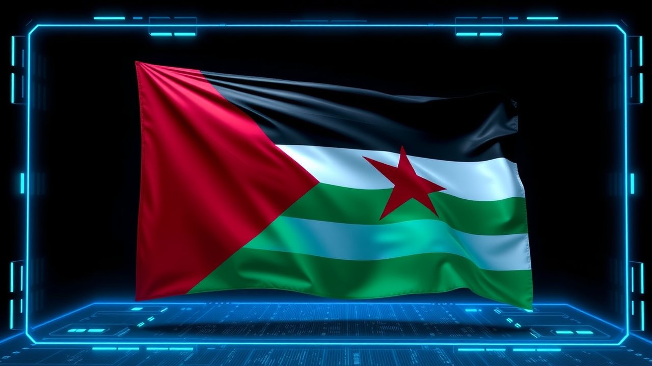 Flag of Jordan 🇯🇴 in sci-fi hologram style