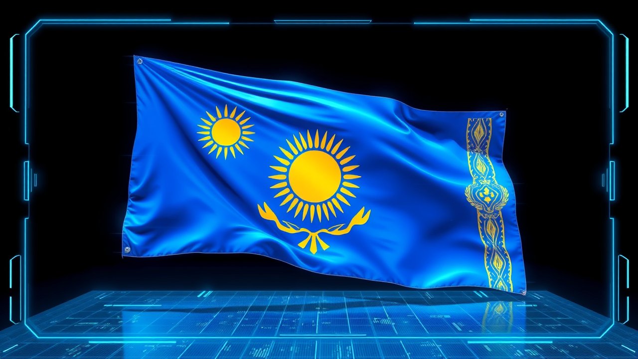 Flag of Kazakhstan 🇰🇿 in sci-fi hologram style