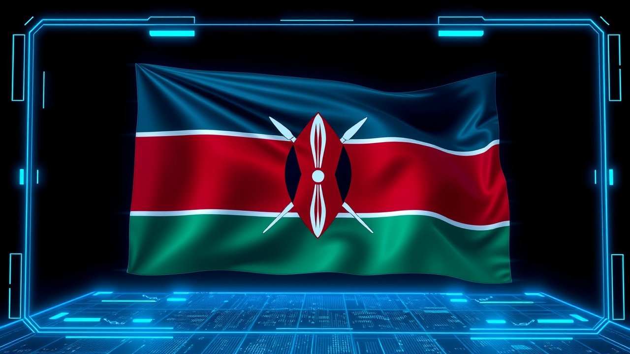 Flag of Kenya 🇰🇪 in sci-fi hologram style