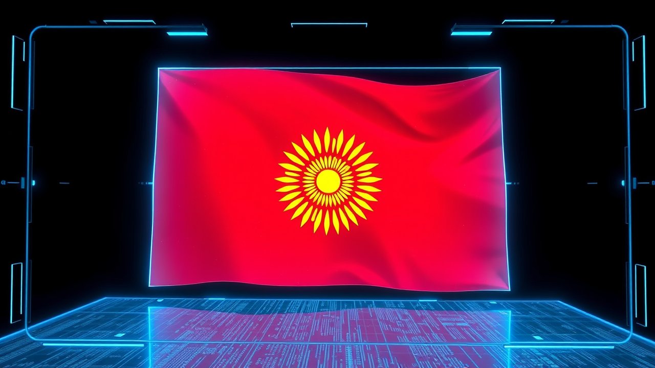 Flag of Kyrgyzstan 🇰🇬 in sci-fi hologram style