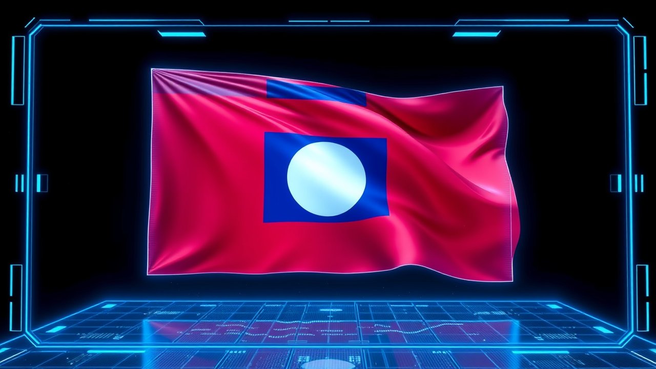 Flag of Laos 🇱🇦 in sci-fi hologram style