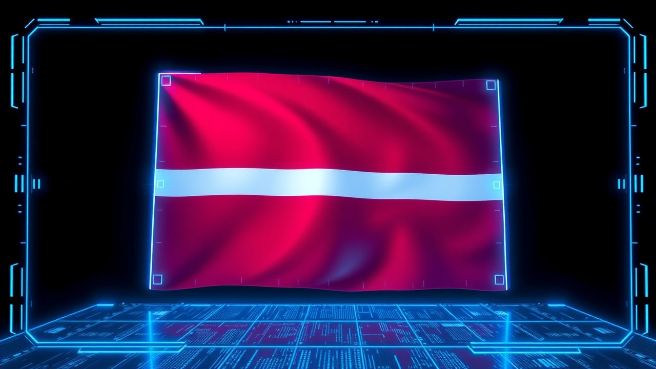 Flag of Latvia 🇱🇻 in sci-fi hologram style