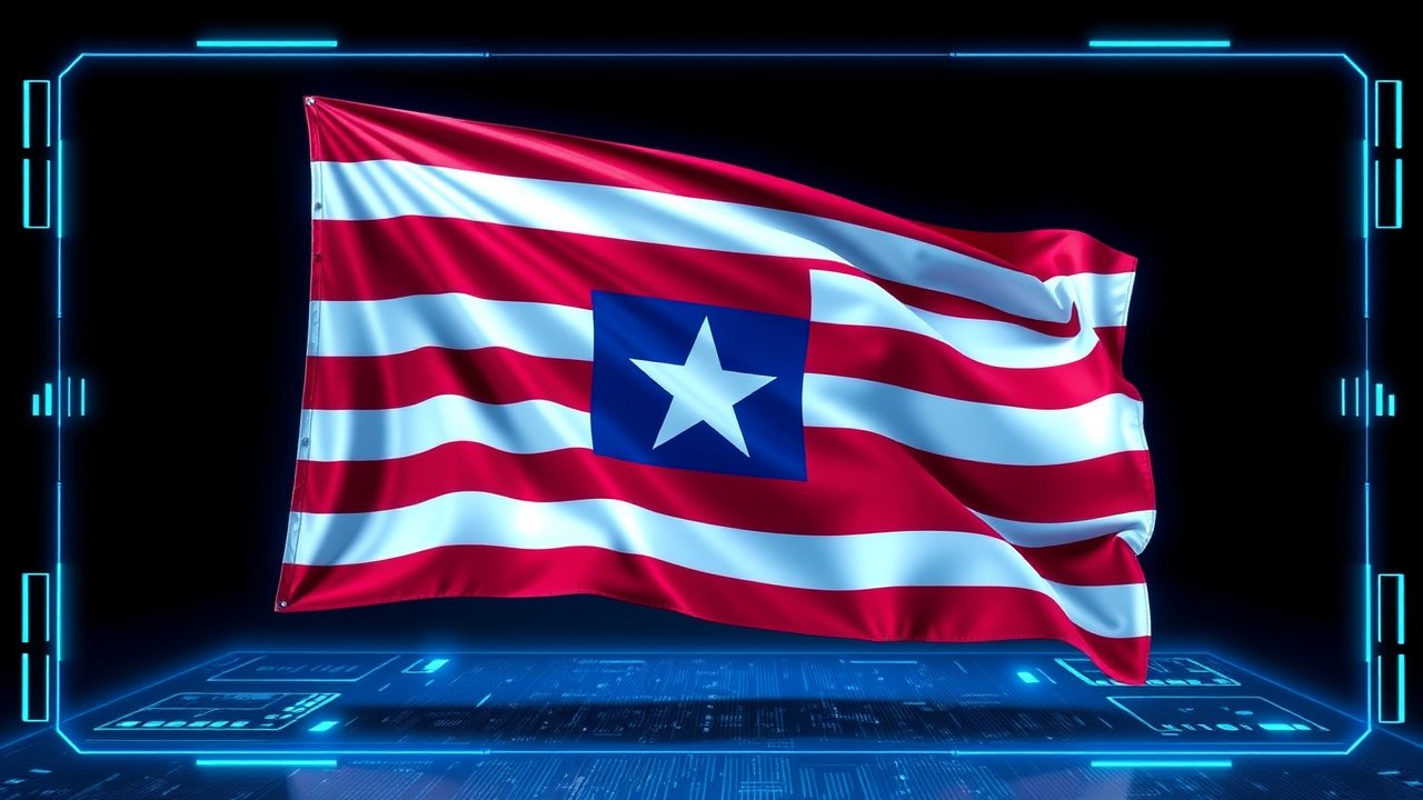 Flag of Liberia 🇱🇷 in sci-fi hologram style