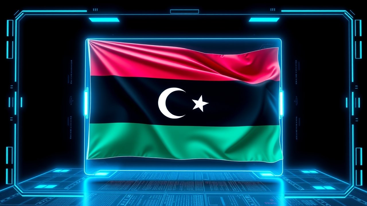 Flag of Libya 🇱🇾 in sci-fi hologram style