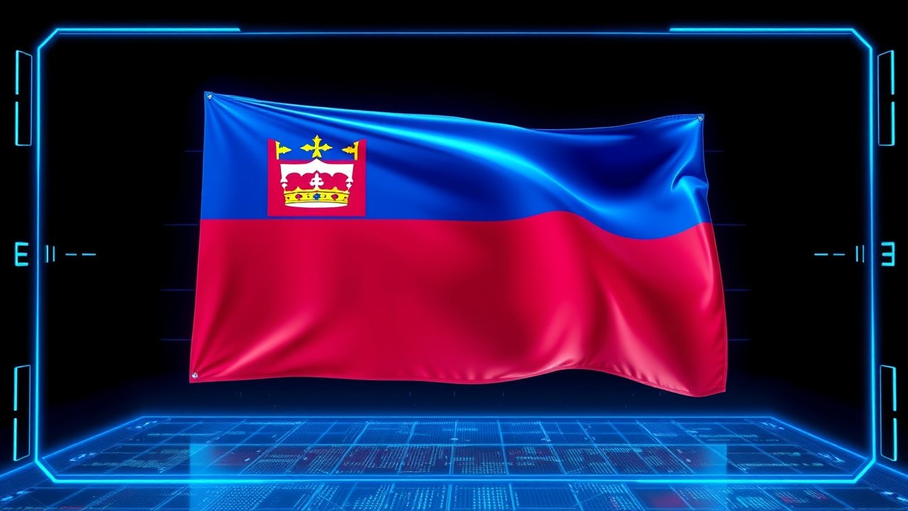 Flag of Liechtenstein 🇱🇮 in sci-fi hologram style