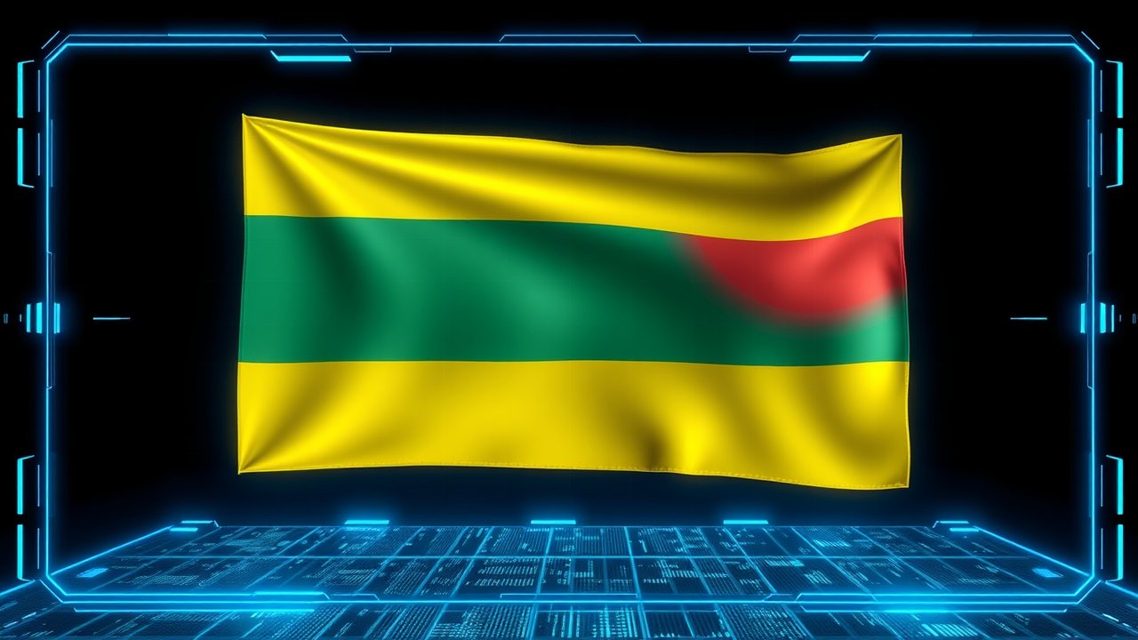 Flag of Lithuania 🇱🇹 in sci-fi hologram style