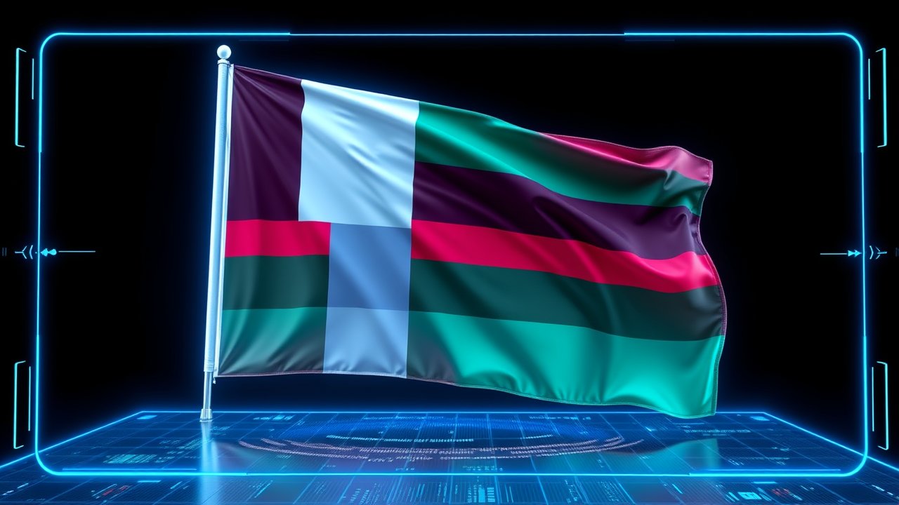 Flag of Madagascar 🇲🇬 in sci-fi hologram style