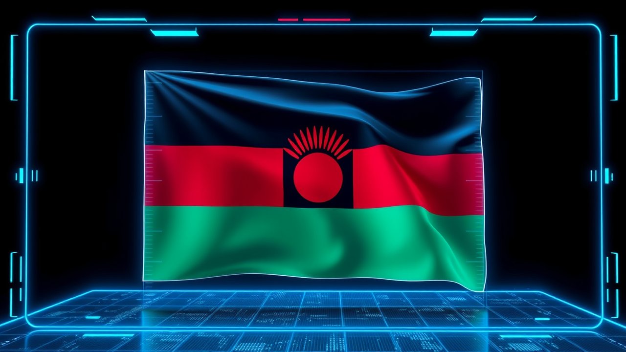 Flag of Malawi 🇲🇼 in sci-fi hologram style