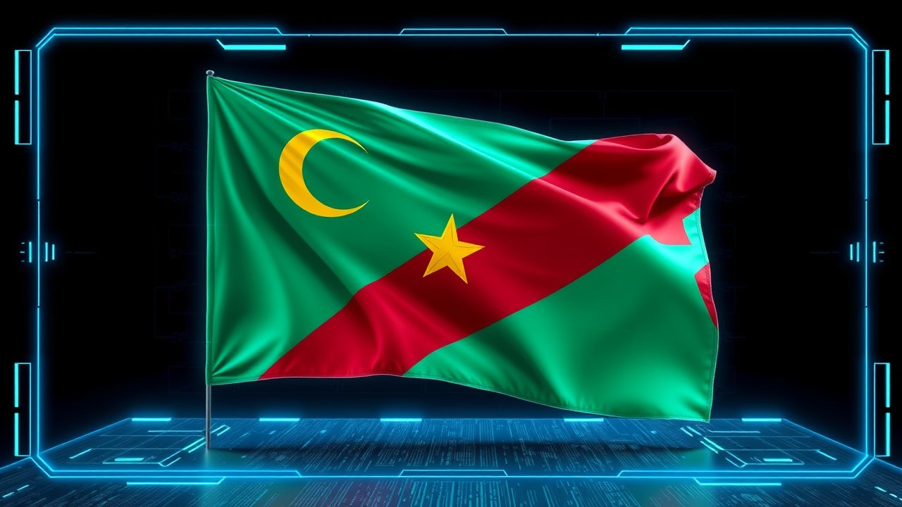 Flag of Mauritania 🇲🇷 in sci-fi hologram style