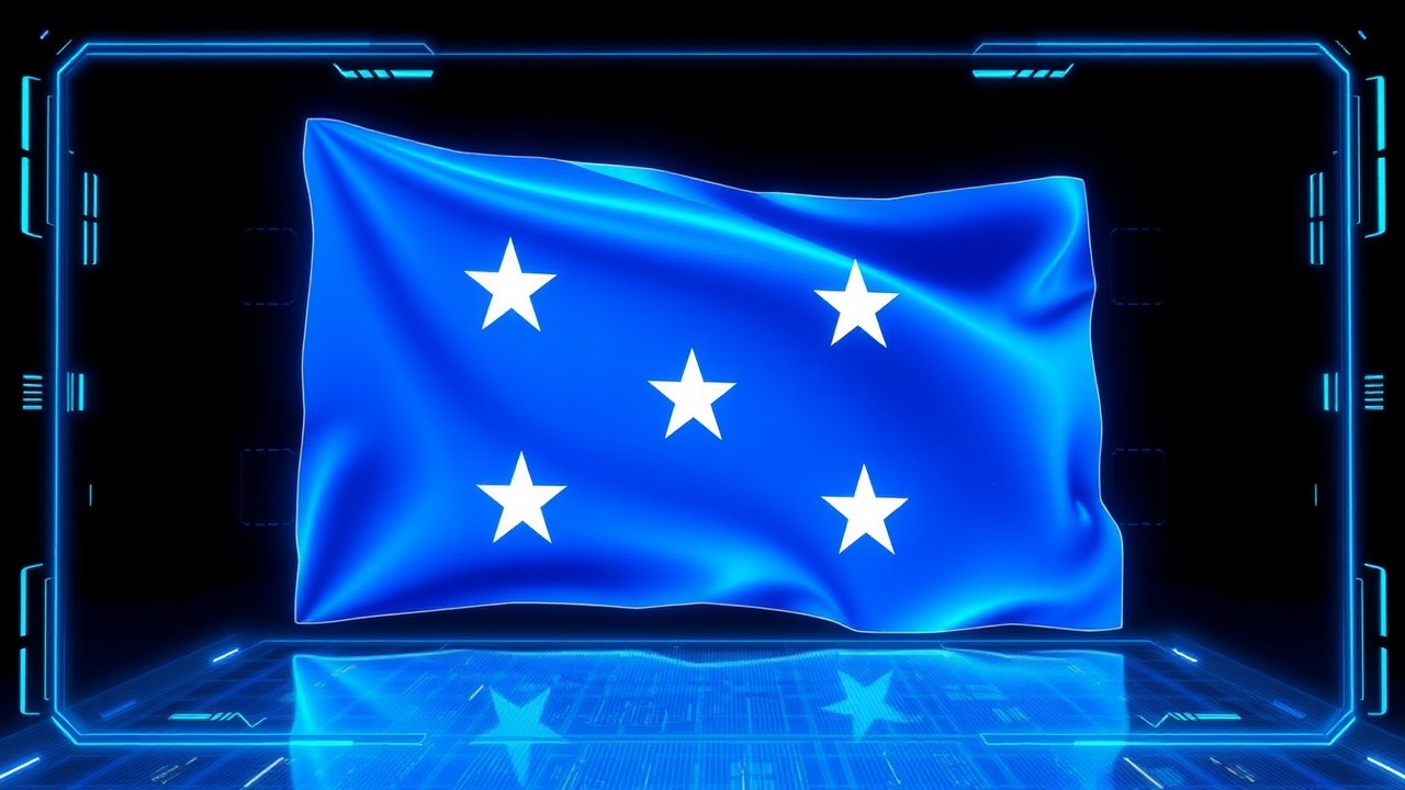 Flag of Micronesia 🇫🇲 in sci-fi hologram style