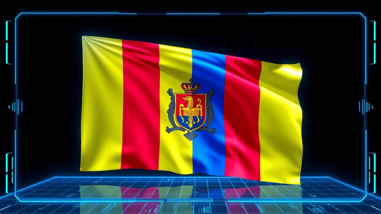 Flag of Moldova 🇲🇩 in sci-fi hologram style