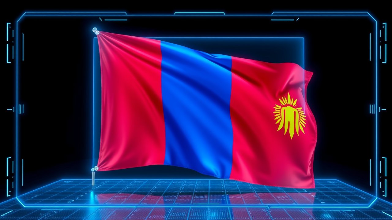 Flag of Mongolia 🇲🇳 in sci-fi hologram style