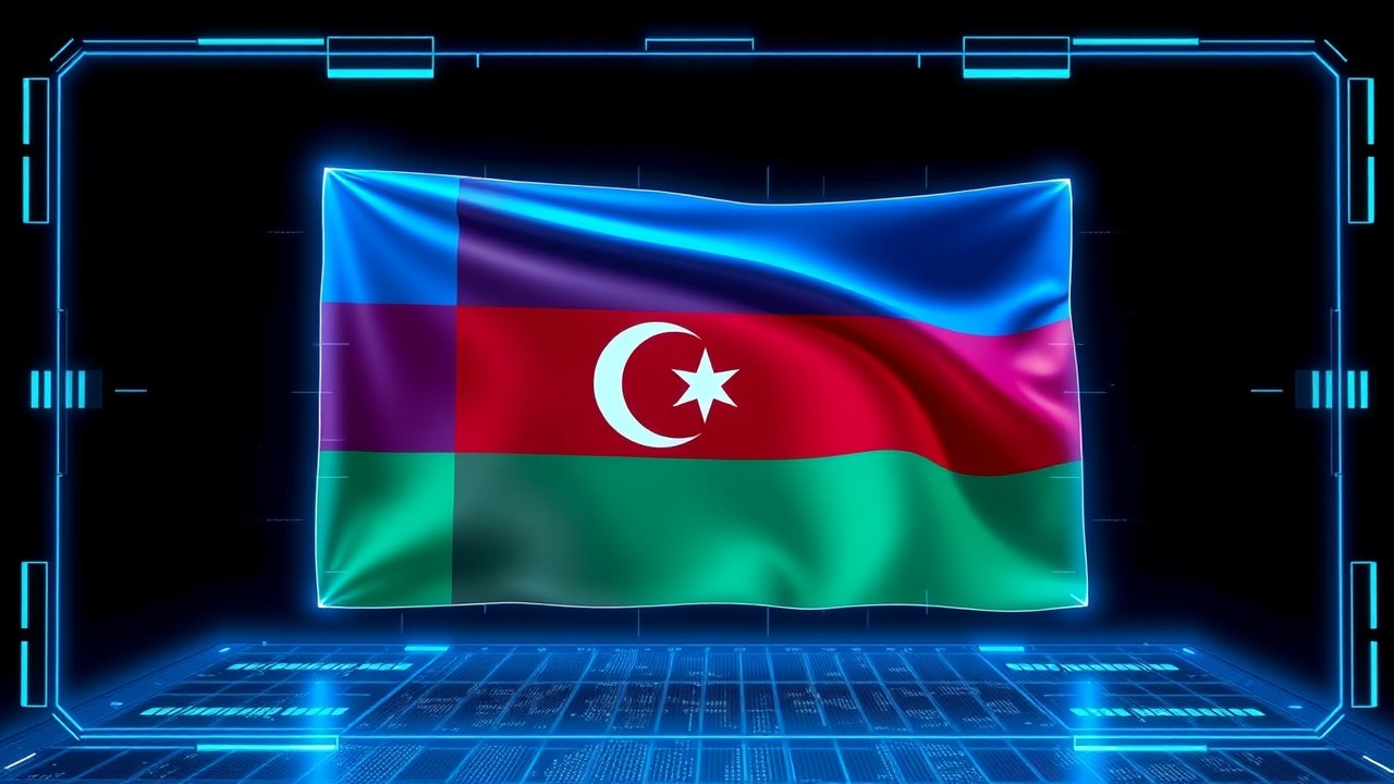 Flag of Azerbaijan 🇦🇿 in sci-fi hologram style