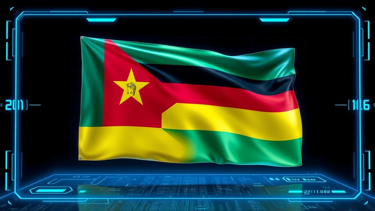 Flag of Mozambique 🇲🇿 in sci-fi hologram style