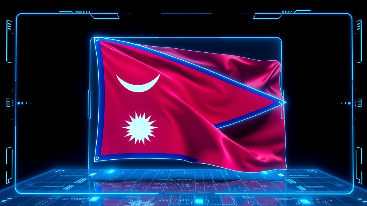 Flag of Nepal 🇳🇵 in sci-fi hologram style