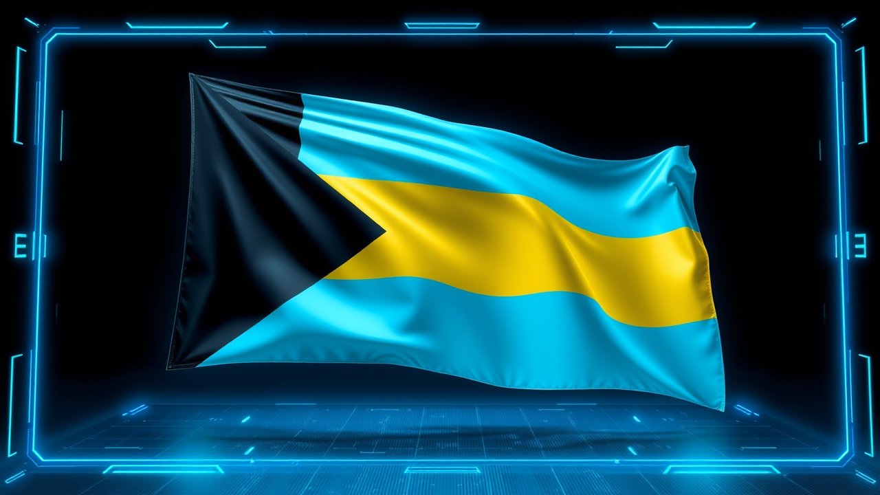 Flag of Bahamas 🇧🇸 in sci-fi hologram style