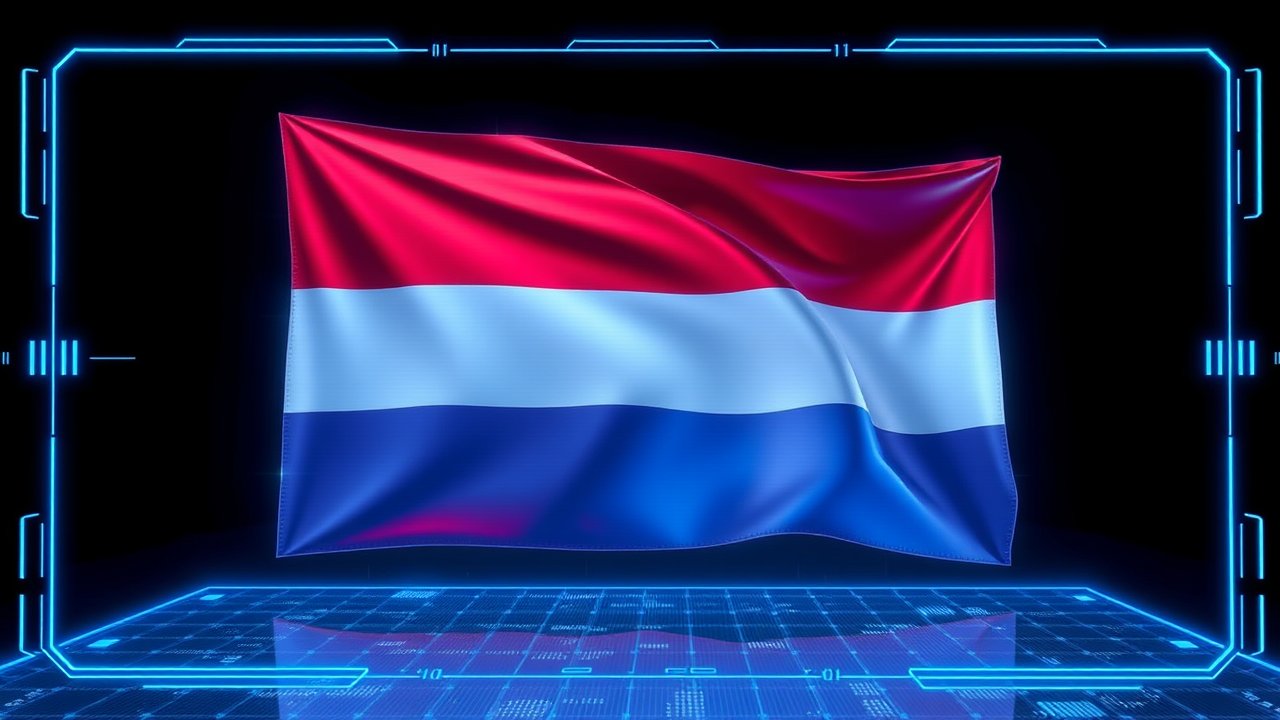 Flag of Netherlands 🇳🇱 in sci-fi hologram style
