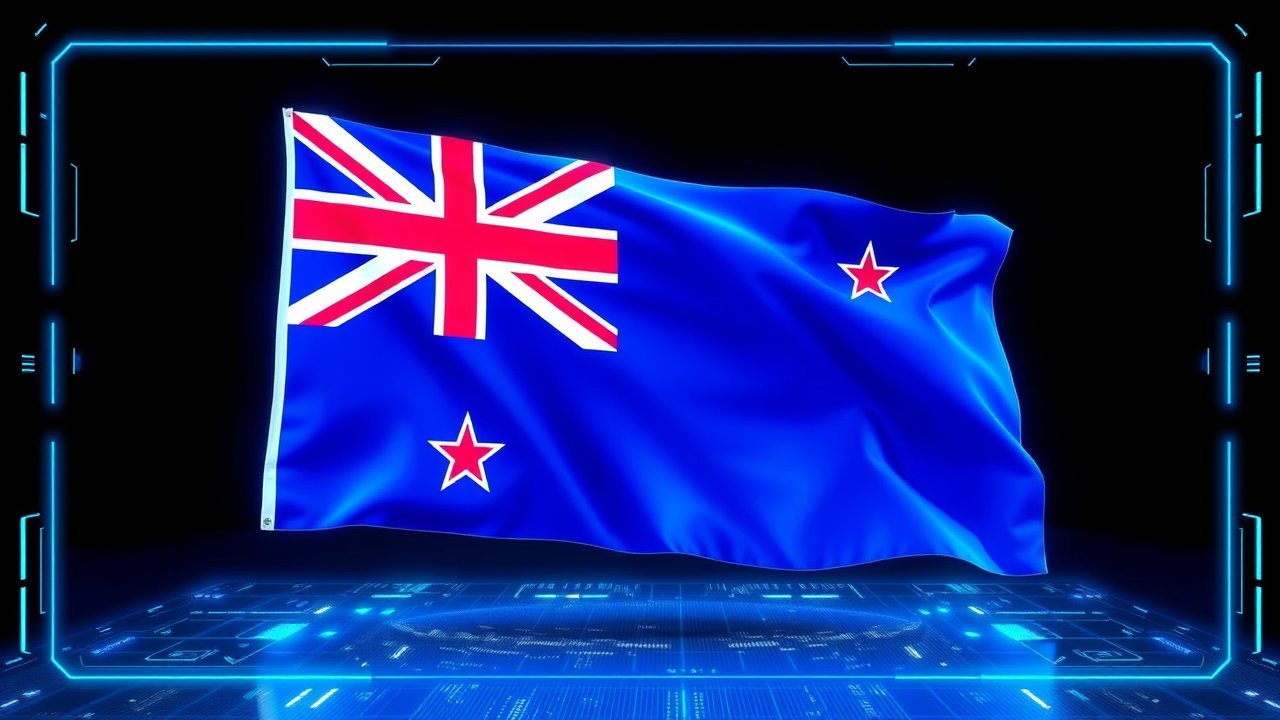 Flag of New Zealand 🇳🇿 in sci-fi hologram style