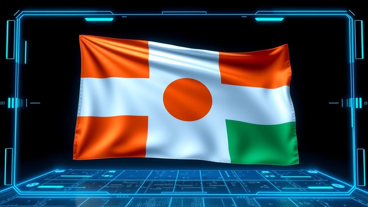 Flag of Niger 🇳🇪 in sci-fi hologram style