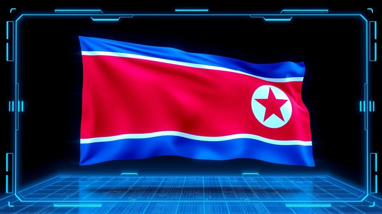 Flag of North Korea 🇰🇵 in sci-fi hologram style