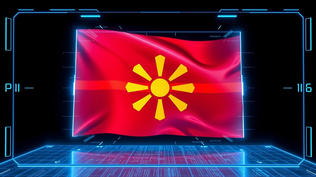Flag of North Macedonia 🇲🇰 in sci-fi hologram style