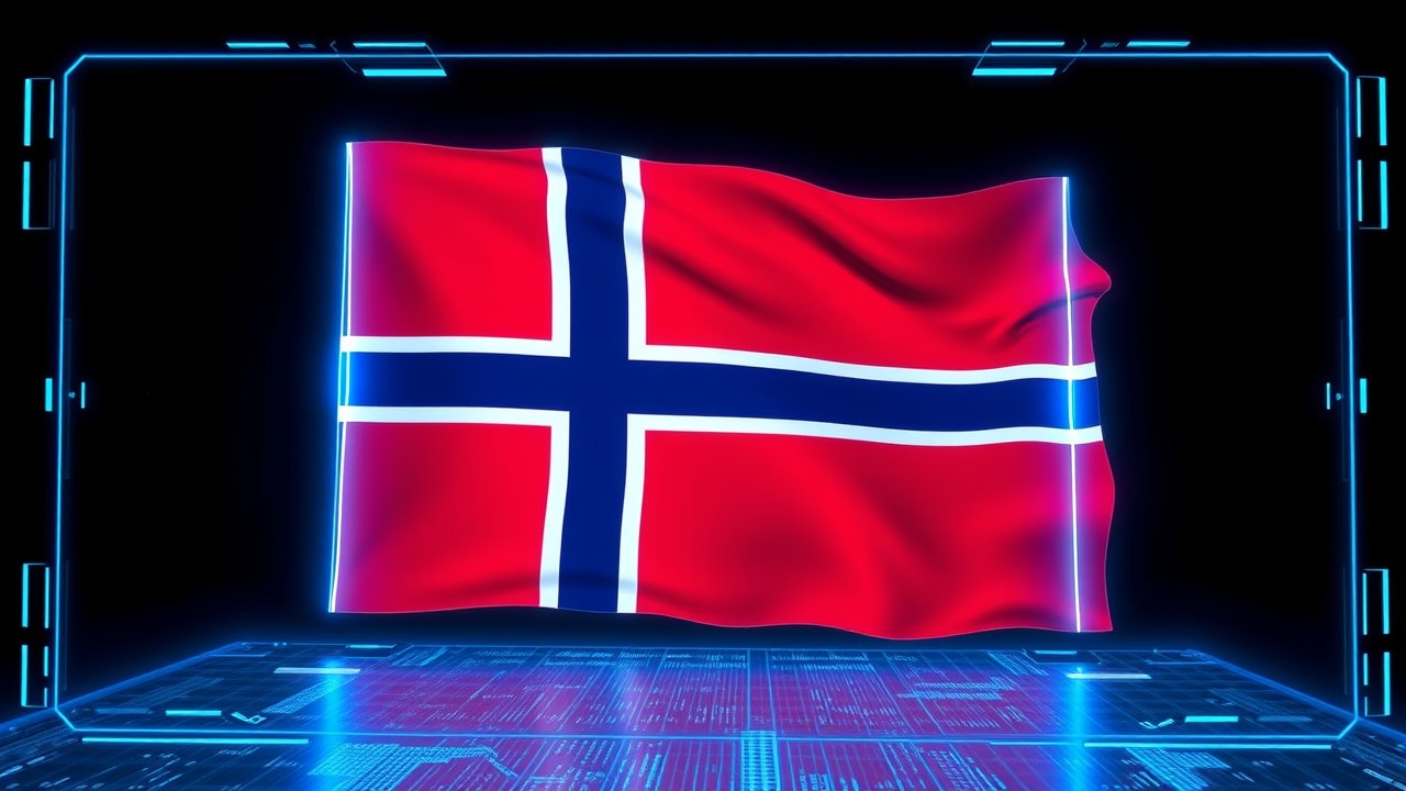 Flag of Norway 🇳🇴 in sci-fi hologram style