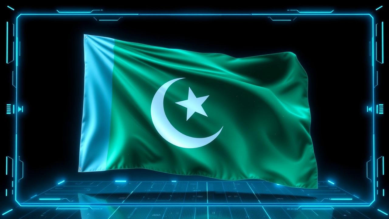 Flag of Pakistan 🇵🇰 in sci-fi hologram style