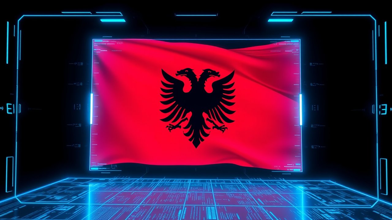 Flag of Albania 🇦🇱 in sci-fi hologram style