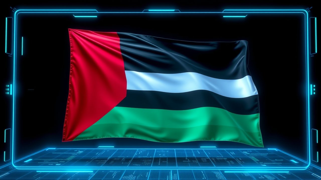 Flag of Palestine State 🇵🇸 in sci-fi hologram style