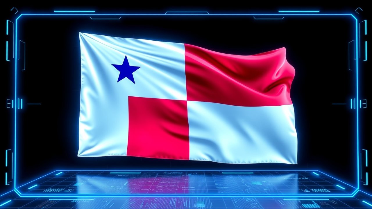 Flag of Panama 🇵🇦 in sci-fi hologram style