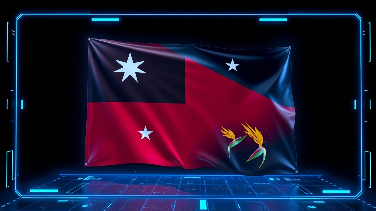 Flag of Papua New Guinea 🇵🇬 in sci-fi hologram style