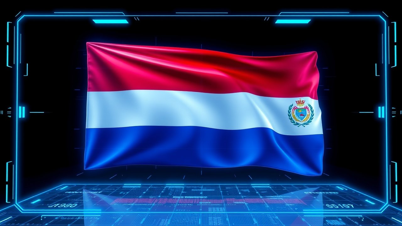 Flag of Paraguay 🇵🇾 in sci-fi hologram style