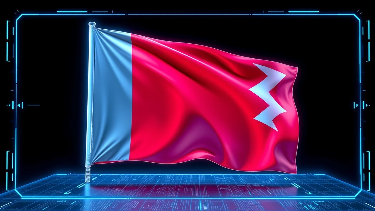 Flag of Bahrain 🇧🇭 in sci-fi hologram style