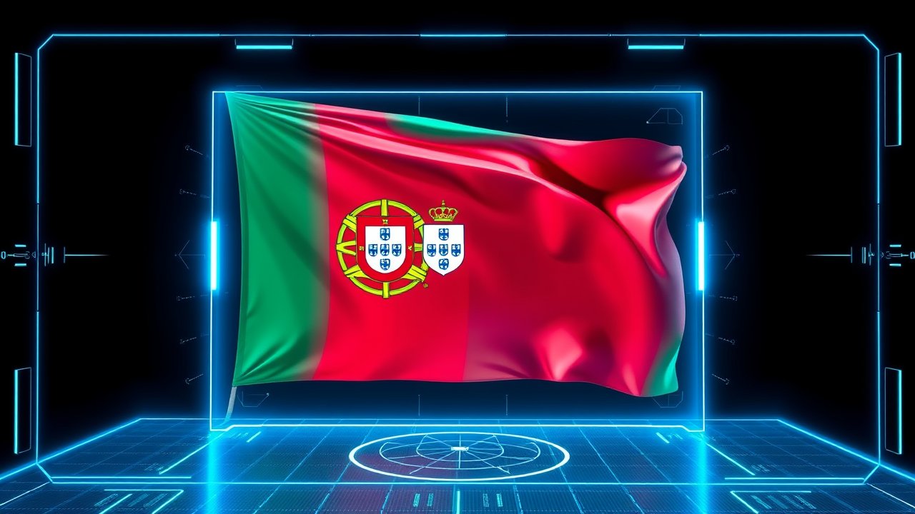 Flag of Portugal 🇵🇹 in sci-fi hologram style