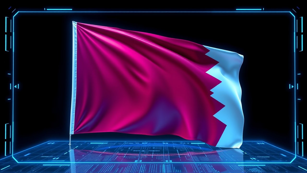 Flag of Qatar 🇶🇦 in sci-fi hologram style