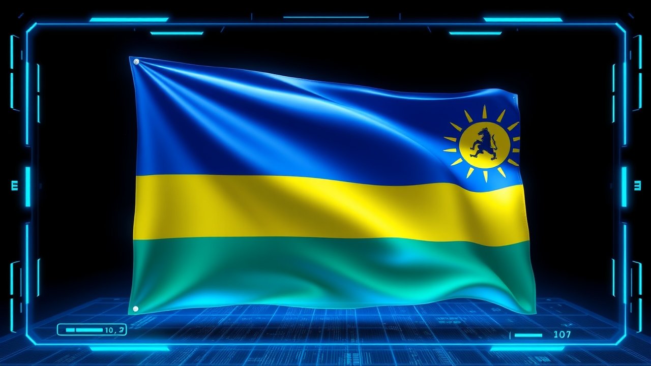 Flag of Rwanda 🇷🇼 in sci-fi hologram style